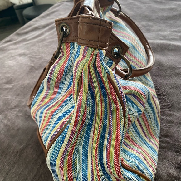 Aldo Colorful Striped Shoulder Bag with Brown Accents - Picture 3 of 12